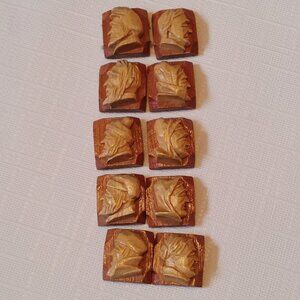 Vintage Wooden Face Beads Hand Carved Lot of 10